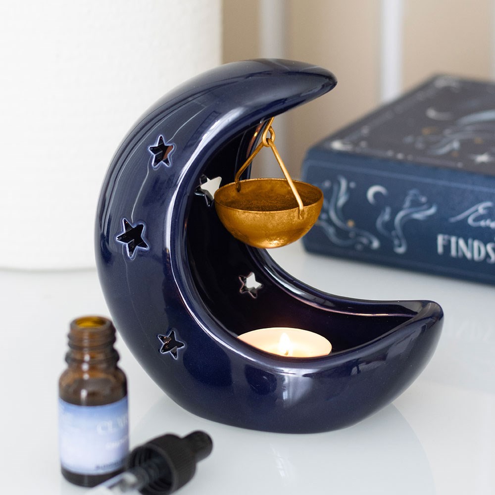 Blue Crescent Moon Hanging Oil Burner Blue Crescent Moon Hanging Oil Burner