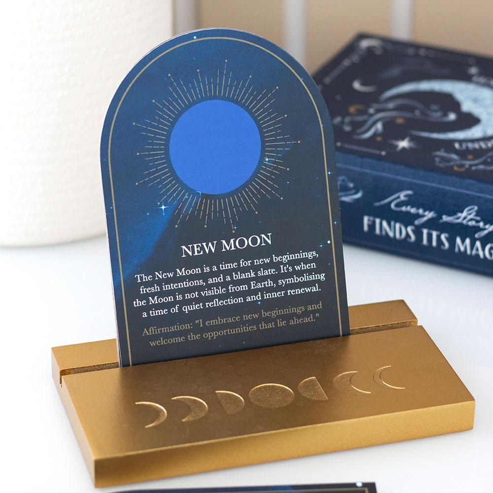Set of 8 Moon Phase Cards with Wooden Stand Set of 8 Moon Phase Cards with Wooden Stand