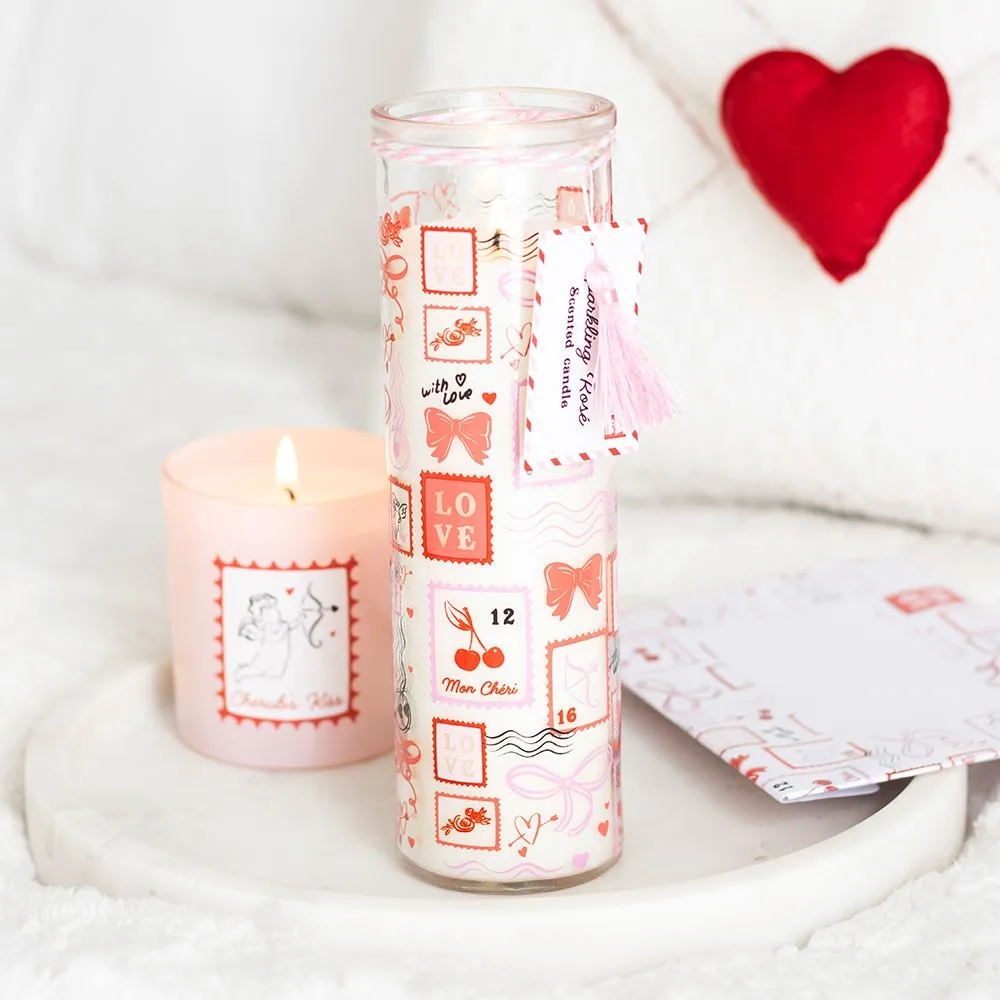 Valentine Postage Stamp Print Sparkling Rose Tube Candle Valentine Postage Stamp Print Sparkling Rose Tube Candle