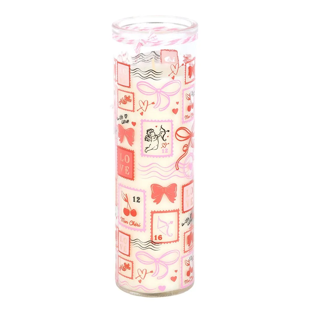 Valentine Postage Stamp Print Sparkling Rose Tube Candle - Image 3