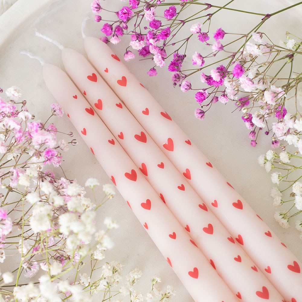 Set of 3 Love Heart Taper Candles Set of 3 Love Heart Taper Candles