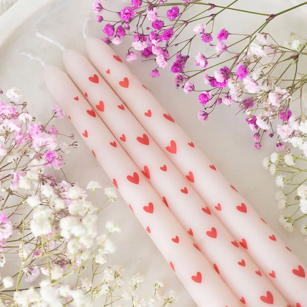 Set of 3 Love Heart Taper Candles Set of 3 Love Heart Taper Candles
