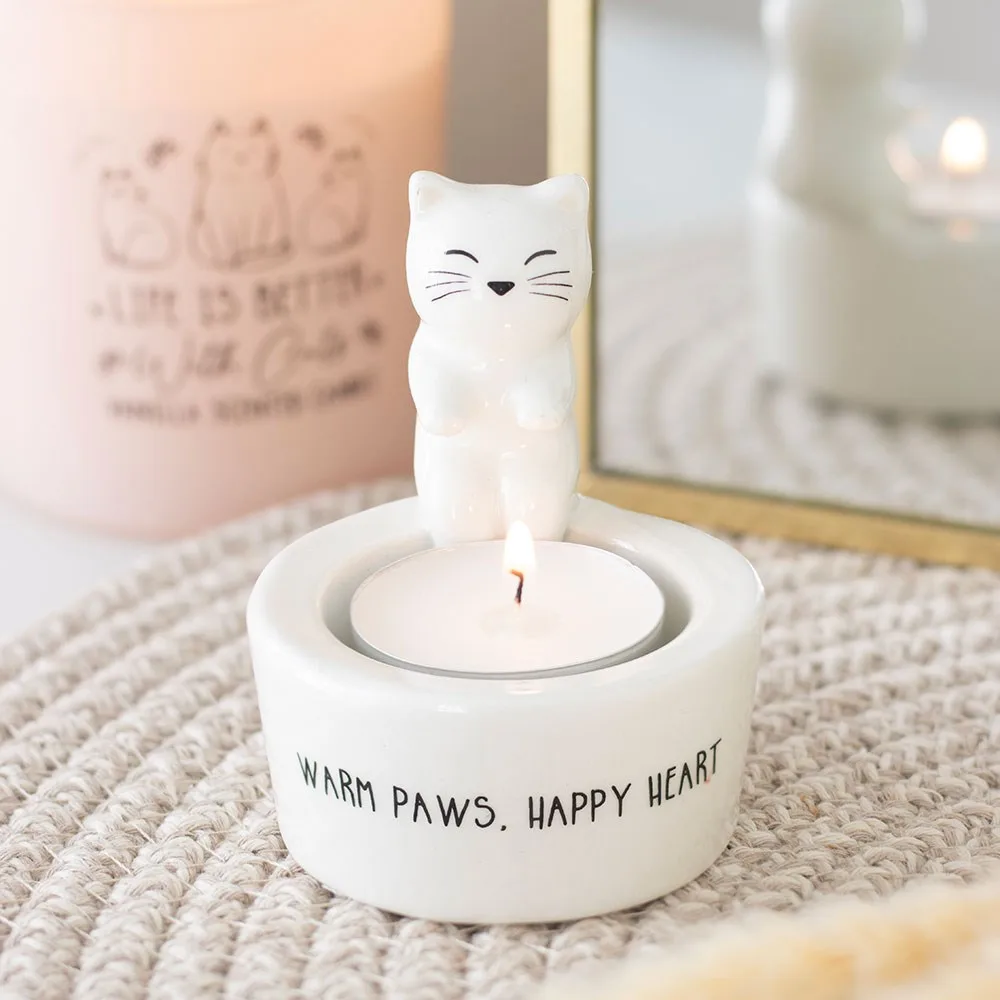 Warm Paws, Happy Heart Cat Tealight Holder Warm Paws, Happy Heart Cat Tealight Holder