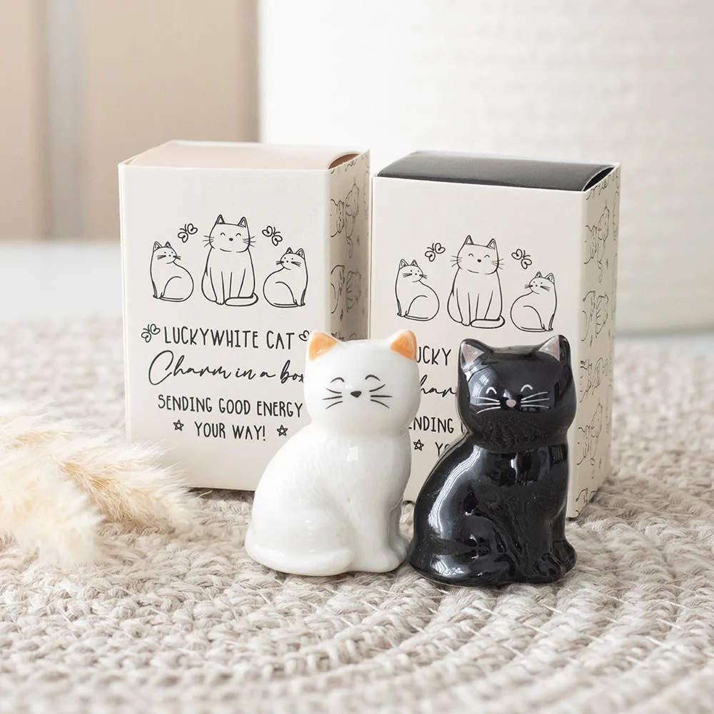 Set of 24 White & Black Lucky Cat Charms in a Box Set of 24 White & Black Lucky Cat Charms in a Box