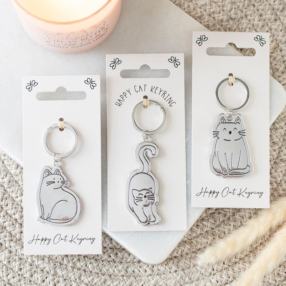 Set of 24 Happy Cat Keyrings on Display Set of 24 Happy Cat Keyrings on Display