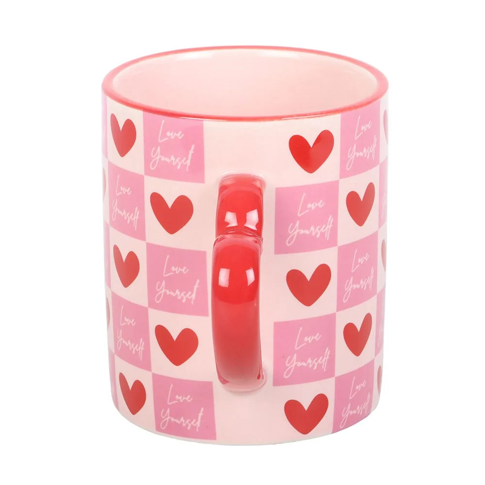Love Yourself Checkered Mug with Heart Handle - Image 3