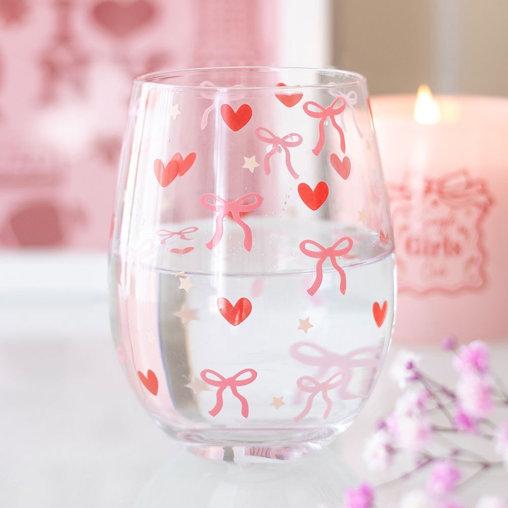 Bow and Heart Print Stemless Glass Bow and Heart Print Stemless Glass