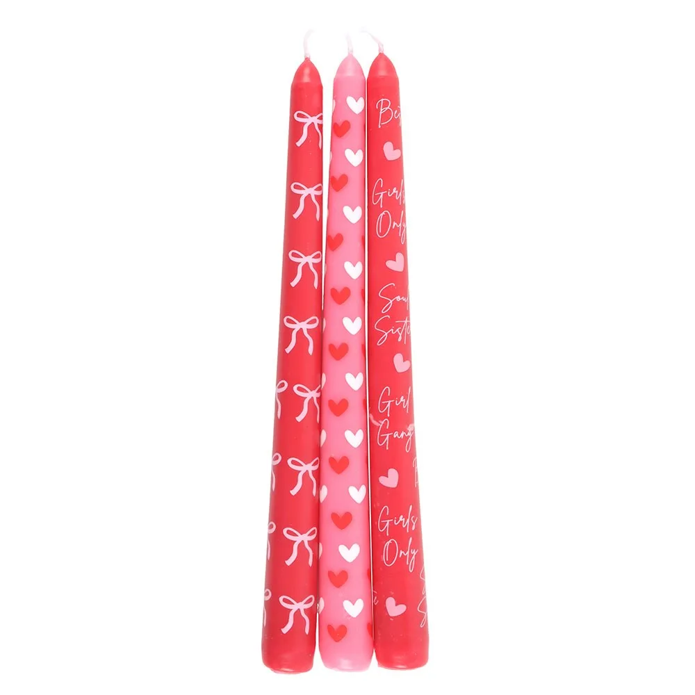 Set of 3 Girl Gang Bow and Heart Taper Candles - Image 3