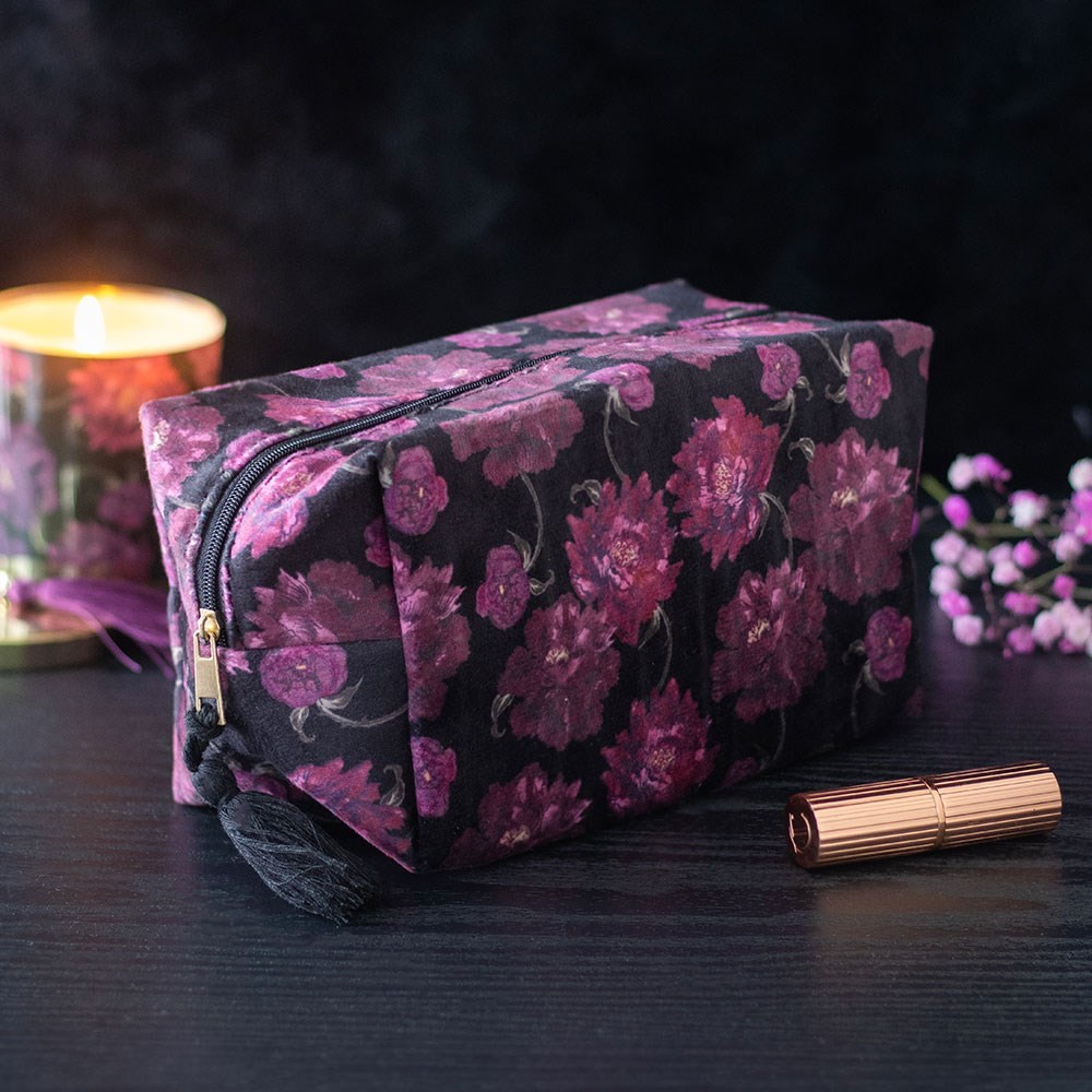 Dark Romance Floral Print Makeup Bag