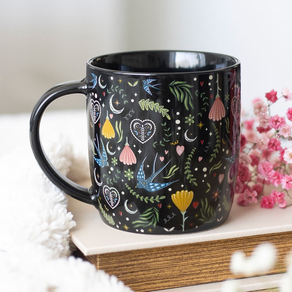 Black Midnight Bloom Print Mug Black Midnight Bloom Print Mug