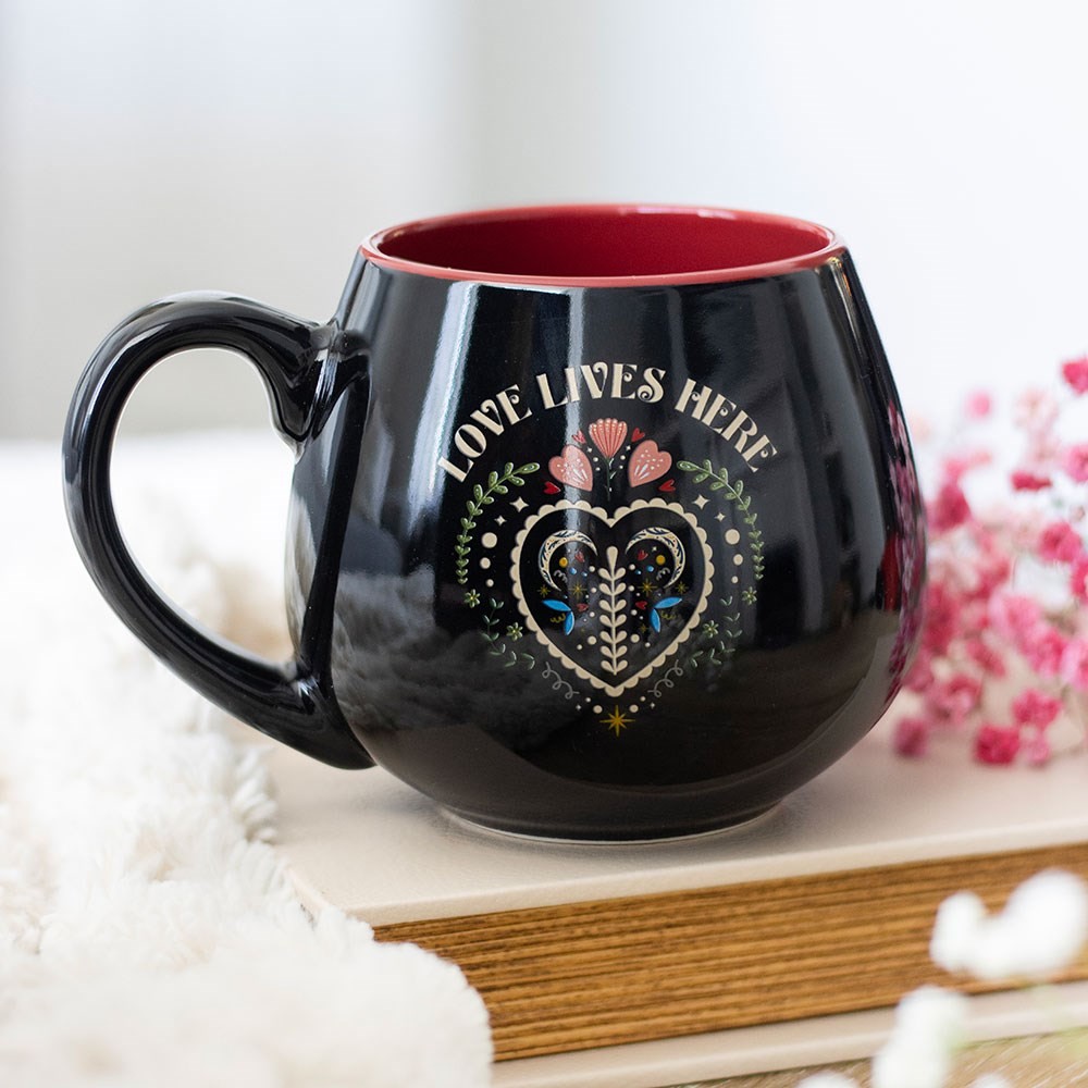 Love Lives Here Folk Heart Rounded Mug Love Lives Here Folk Heart Rounded Mug