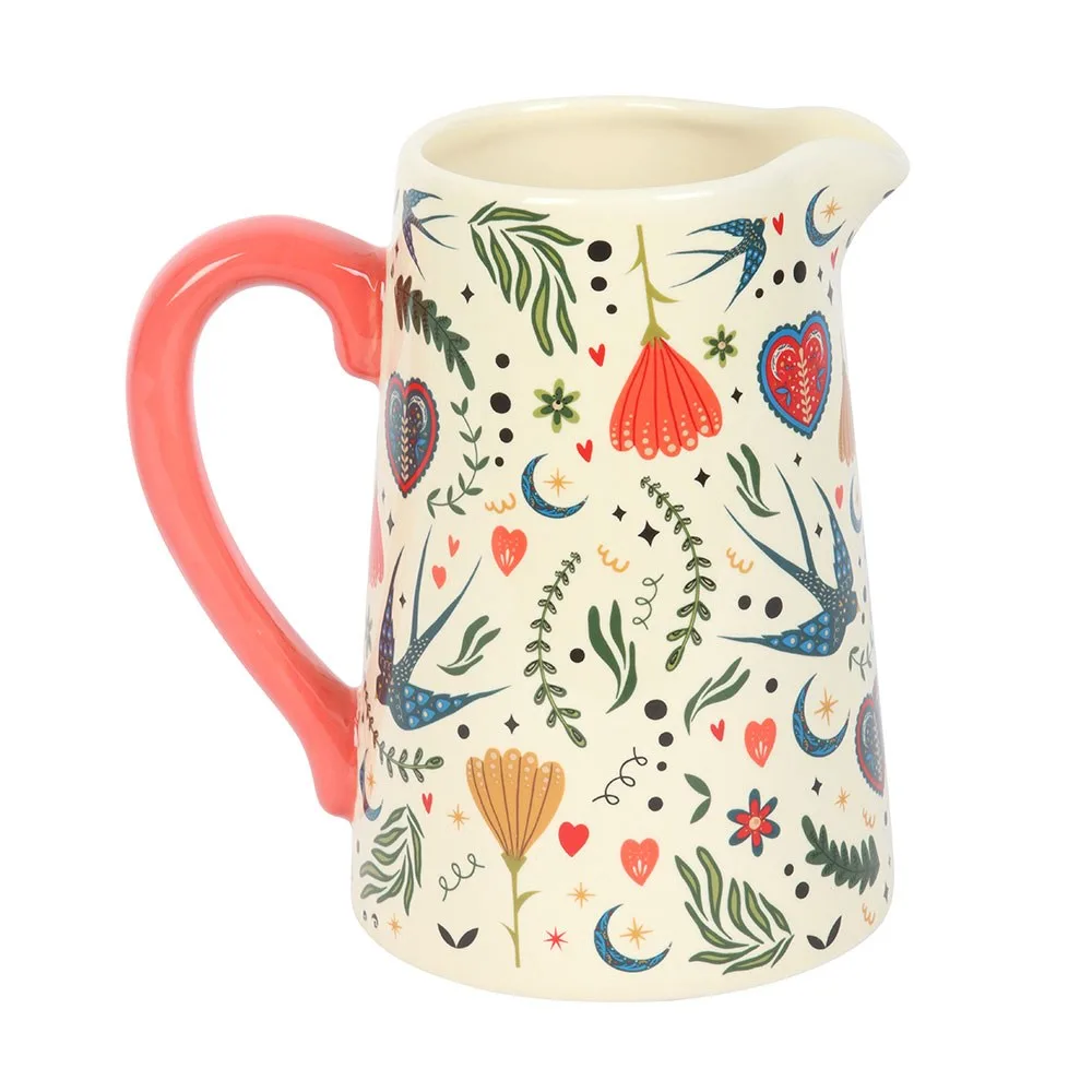 Cream Folk Print Ceramic Flower Jug - Image 2