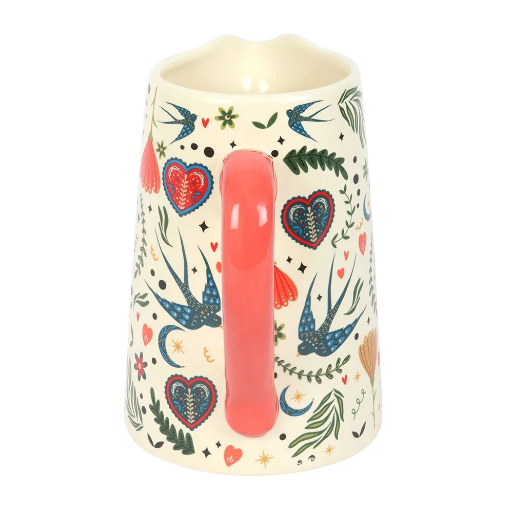 Cream Folk Print Ceramic Flower Jug - Image 3