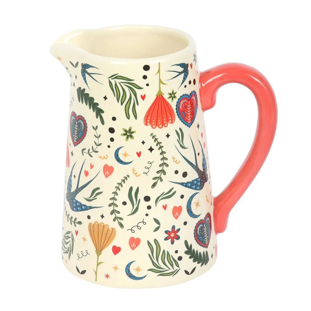 Cream Folk Print Ceramic Flower Jug - Image 4