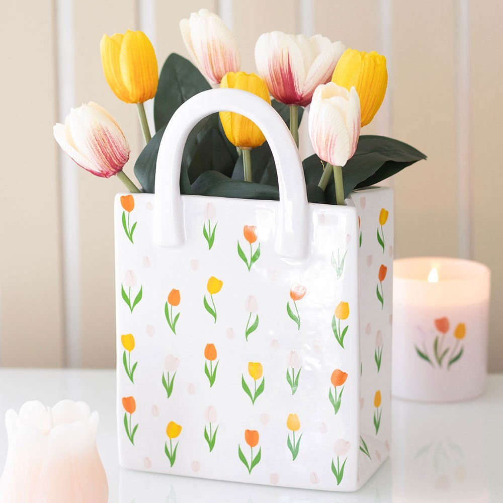 Tulip Print Ceramic Bag-Shaped Flower Vase Tulip Print Ceramic Bag-Shaped Flower Vase