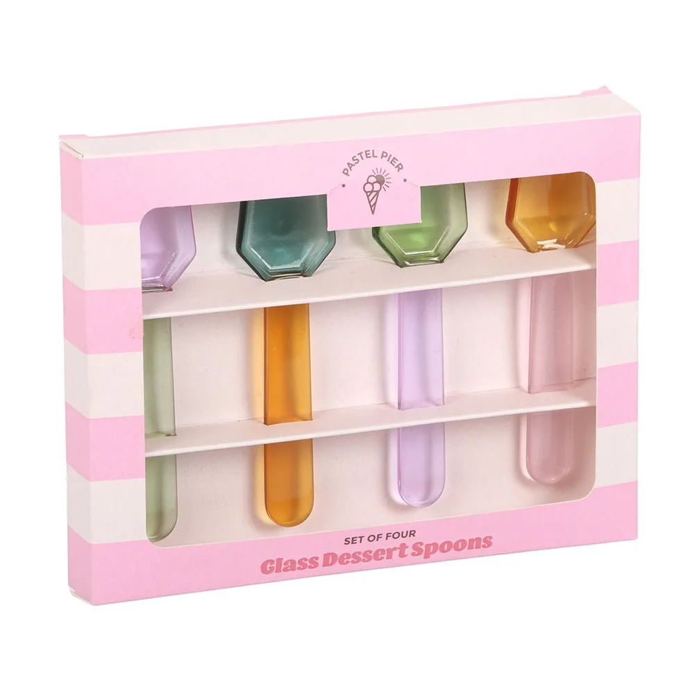 Set of 4 Pastel Glass Dessert Spoons - Image 2