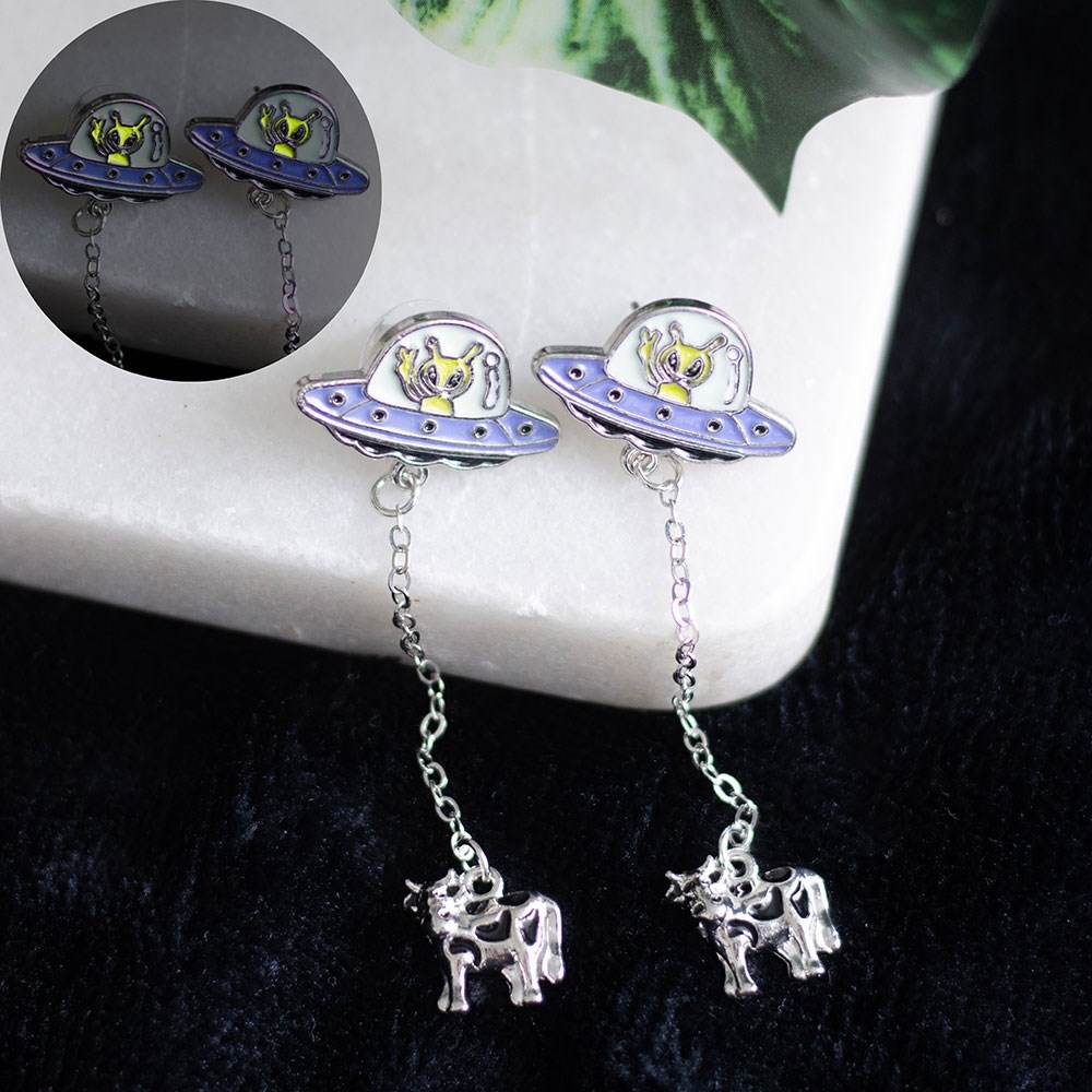 Glow in the Dark Alien Abduction Dangle Earrings Glow in the Dark Alien Abduction Dangle Earrings