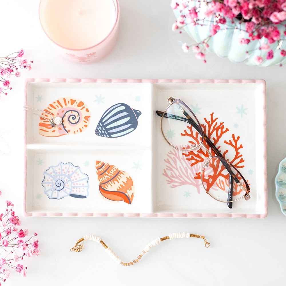 Pastel Shell and Coral Trinket Tray Pastel Shell and Coral Trinket Tray