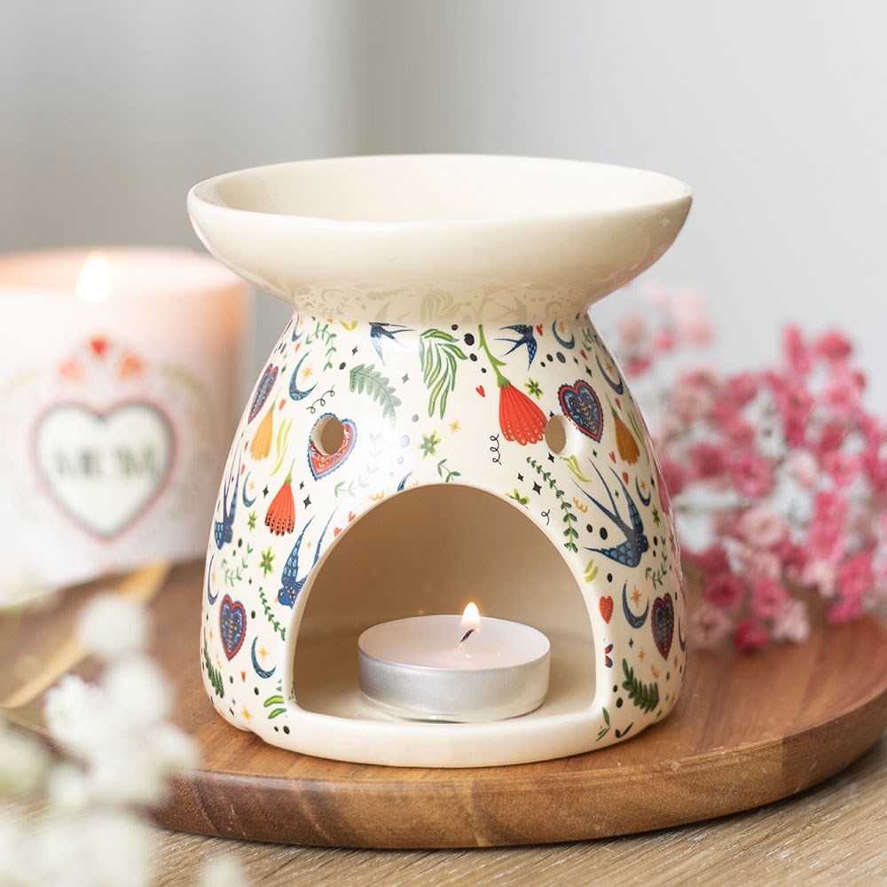 Cream Midnight Bloom Print Oil Burner Cream Midnight Bloom Print Oil Burner