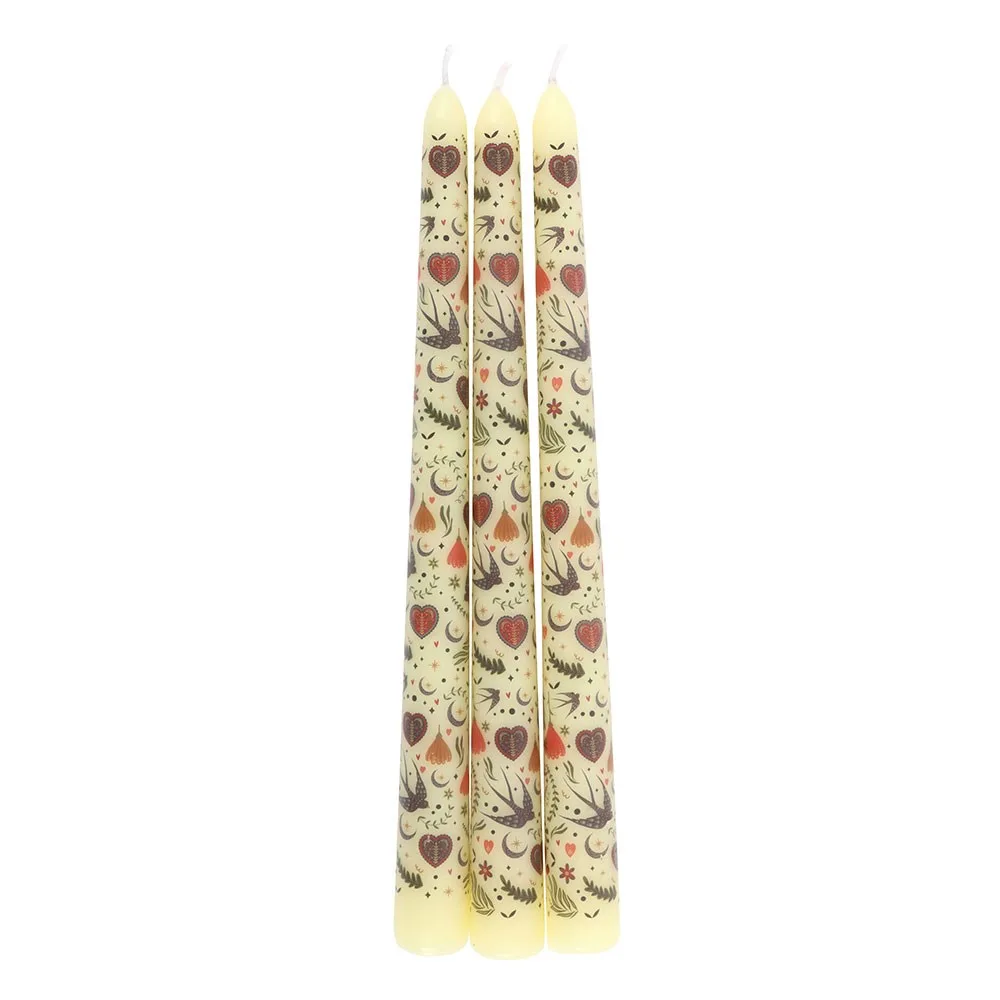 Set of 3 Cream Midnight Bloom Print Taper Candles - Image 3