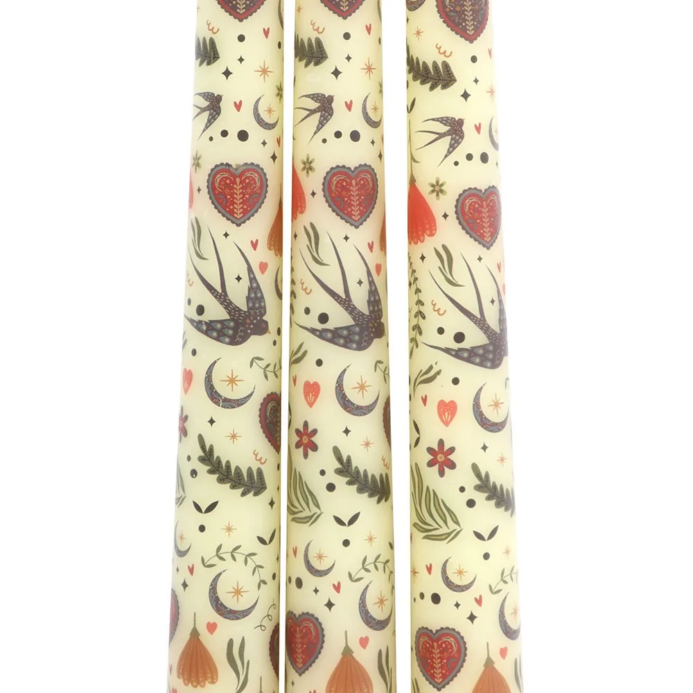 Set of 3 Cream Midnight Bloom Print Taper Candles - Image 4