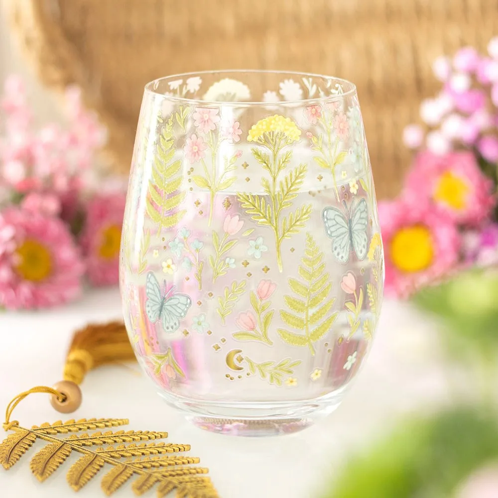 Luna Bloom Floral Print Stemless Glass Luna Bloom Floral Print Stemless Glass