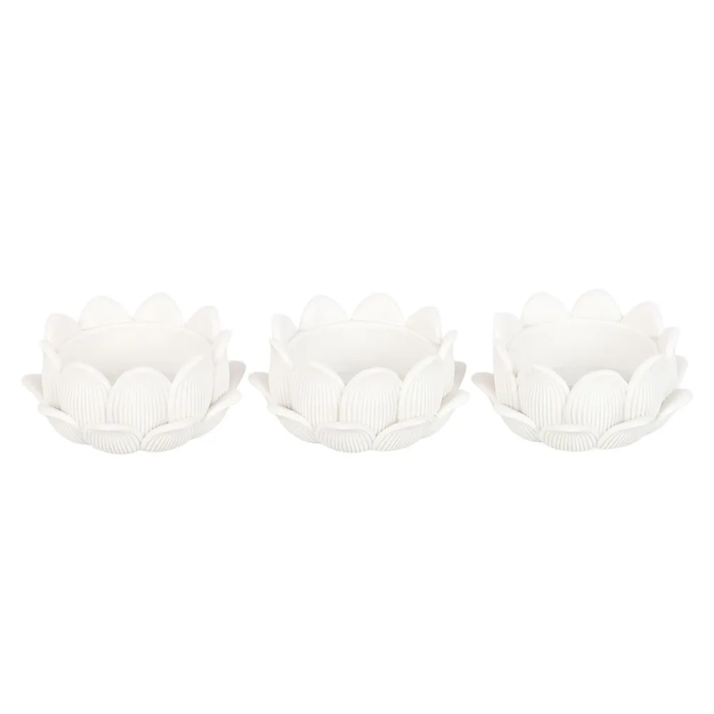 Set of 3 White Lotus Flower Tealight Holders, photo 2 of 5