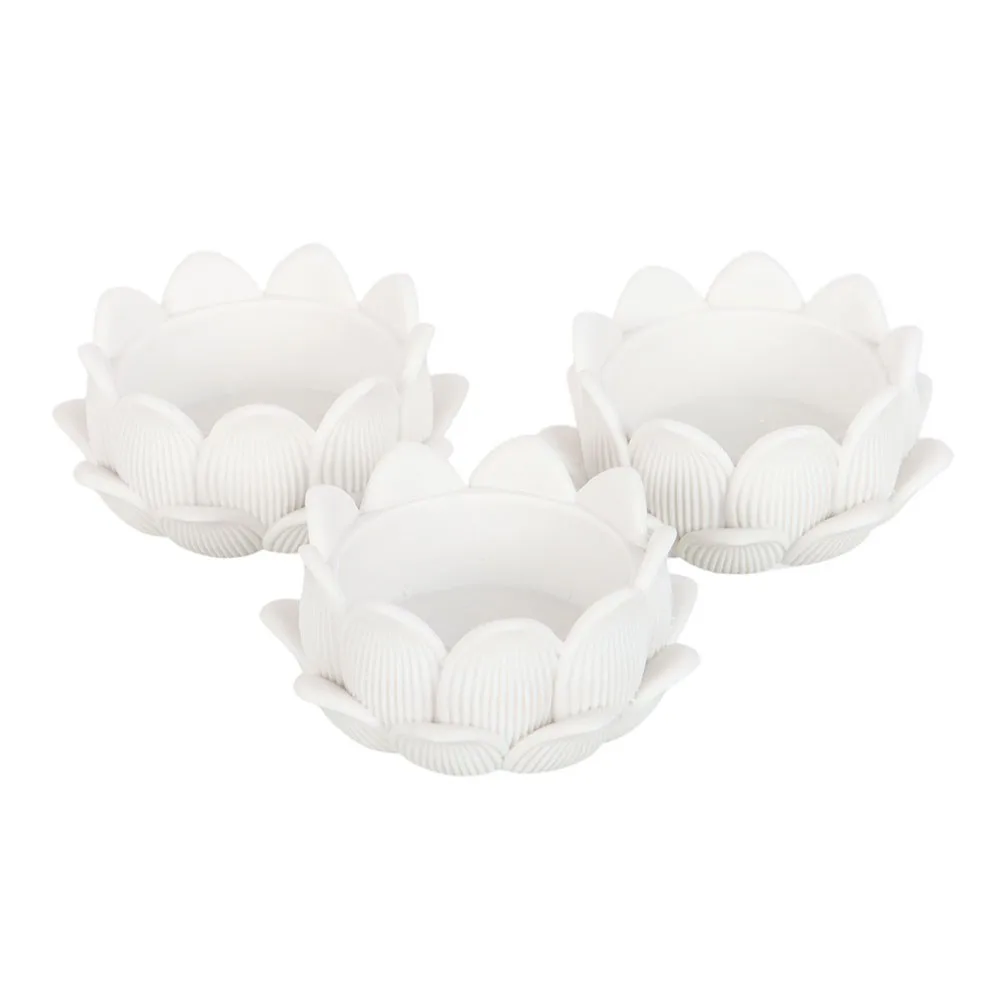 Set of 3 White Lotus Flower Tealight Holders, photo 3 of 5