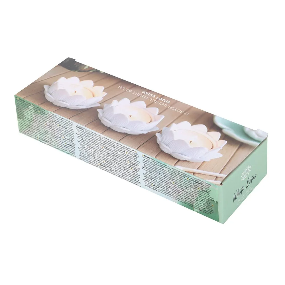 Set of 3 White Lotus Flower Tealight Holders, photo 4 of 5