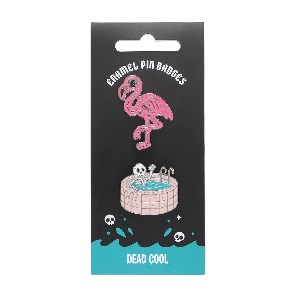 Dead Cool Skeleton and Flamingo Enamel Pin Badges - Image 2