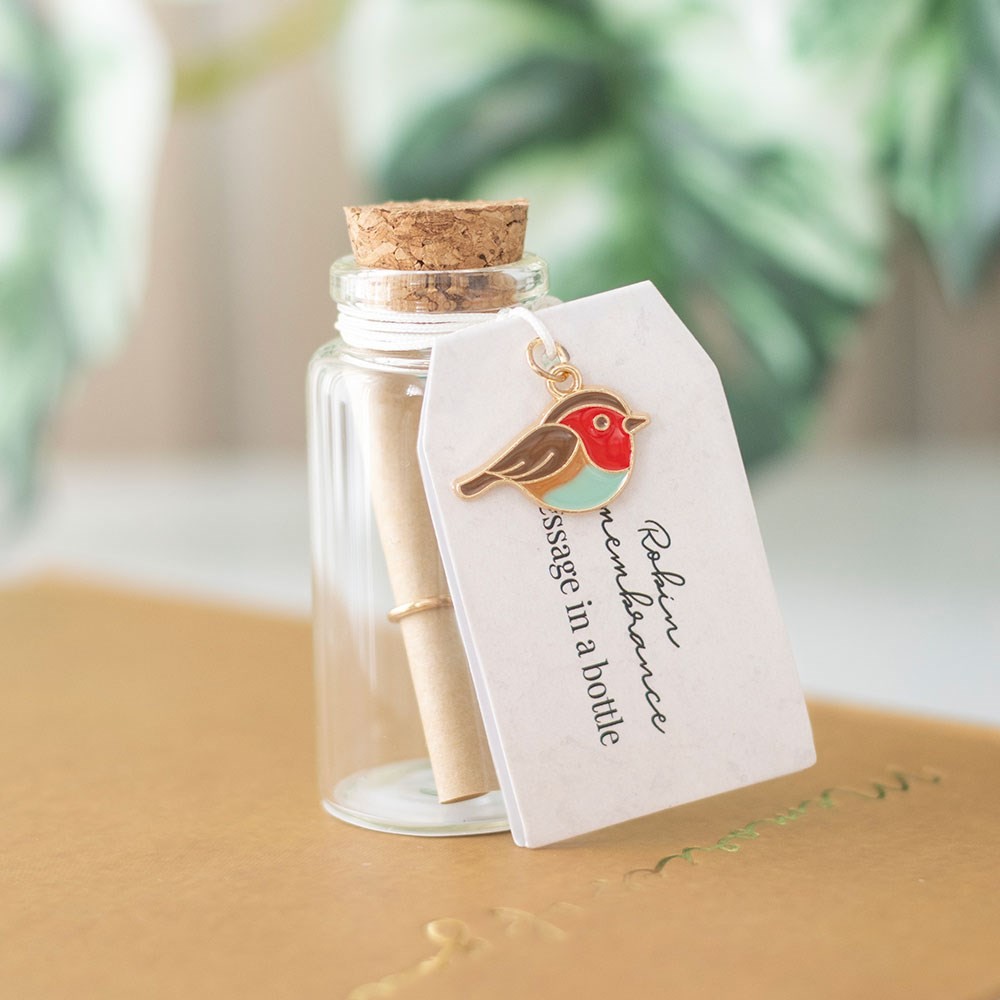 Set of 24 Robin Remembrance Message Bottles in Display Set of 24 Robin Remembrance Message Bottles in Display
