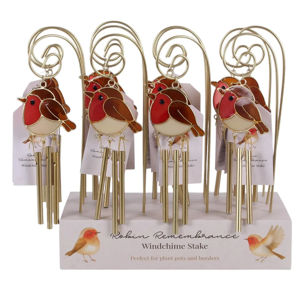 Set of 12 Robin Remembrance Windchime Stakes in Display - Image 2