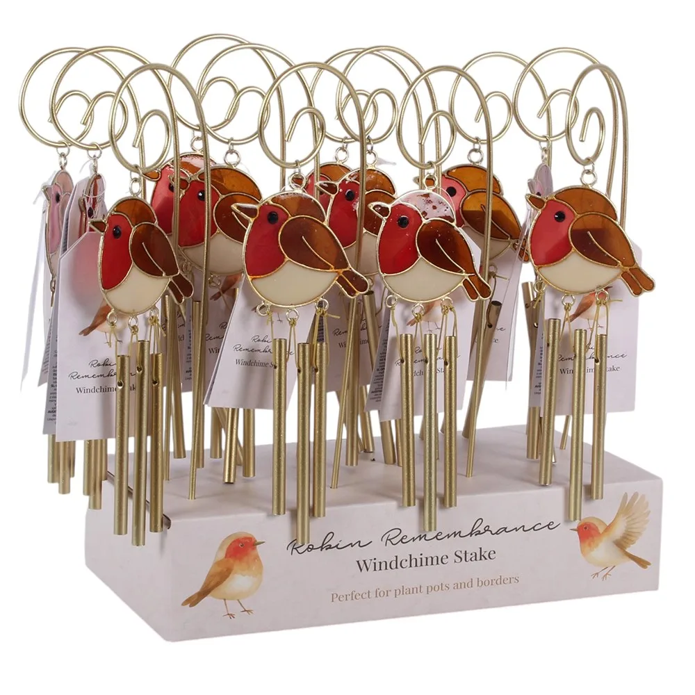 Set of 12 Robin Remembrance Windchime Stakes in Display - Image 3