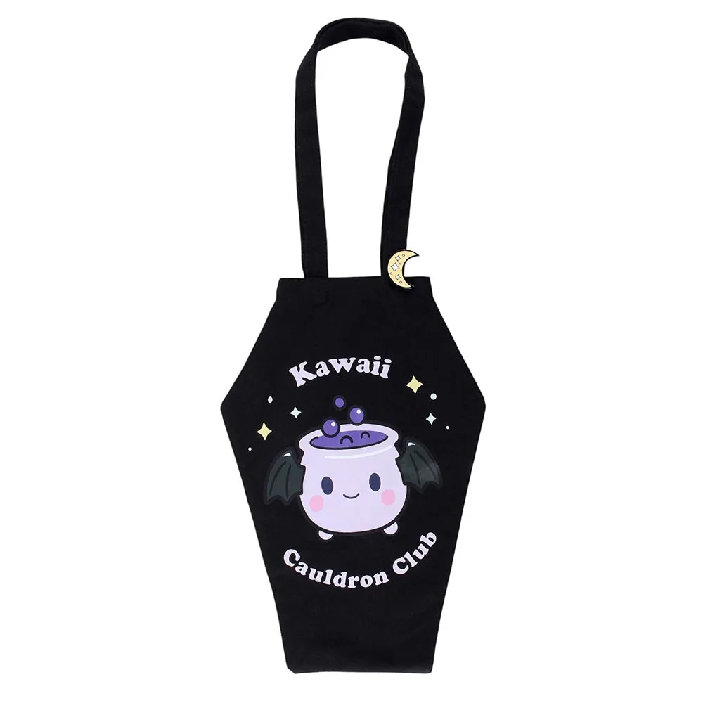 Kawaii Cauldron Club Coffin Shaped Tote Bag with Enamel Pin Badge - Image 2