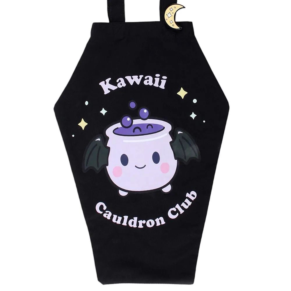 Kawaii Cauldron Club Coffin Shaped Tote Bag with Enamel Pin Badge - Image 4