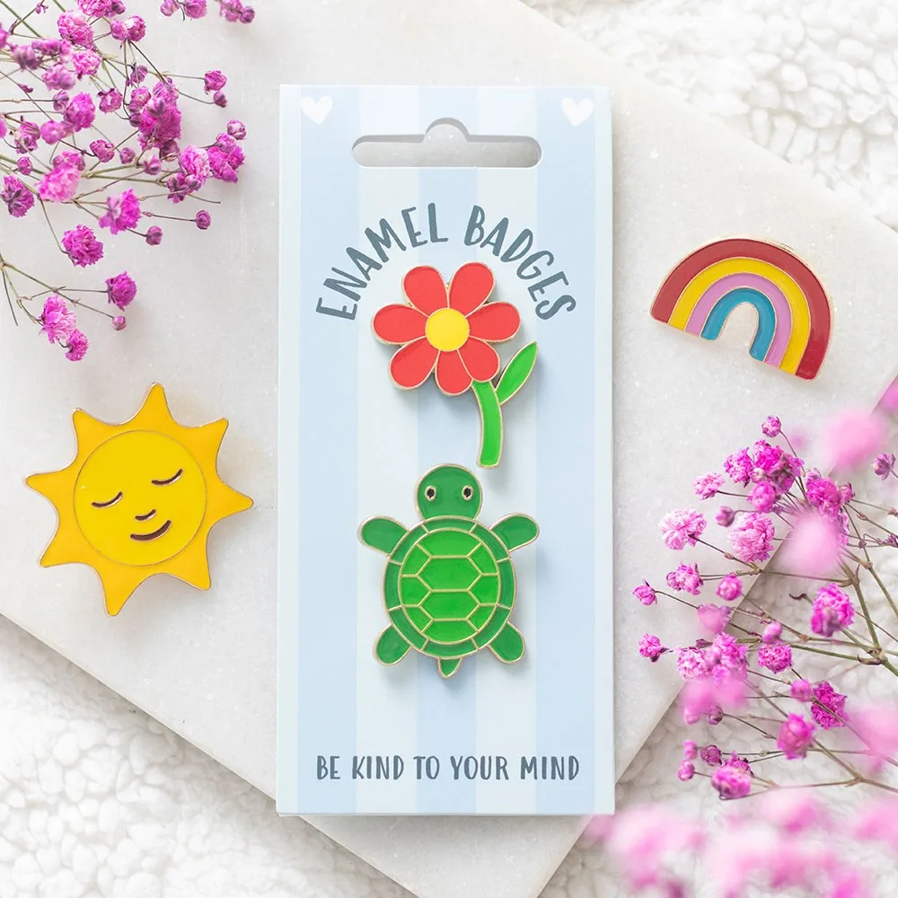 Set of 2 Turtle and Flower Pin Badges Set of 2 Turtle and Flower Pin Badges