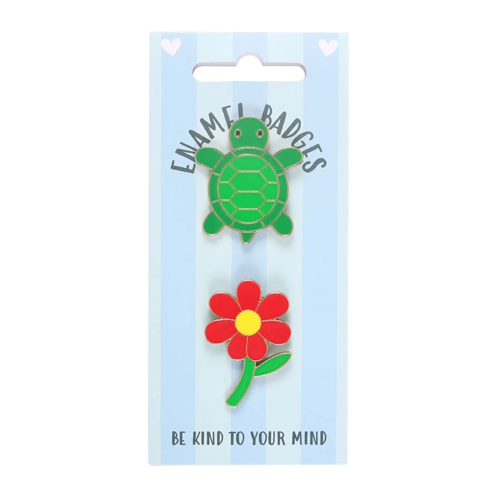 Set of 2 Turtle and Flower Pin Badges - Image 2