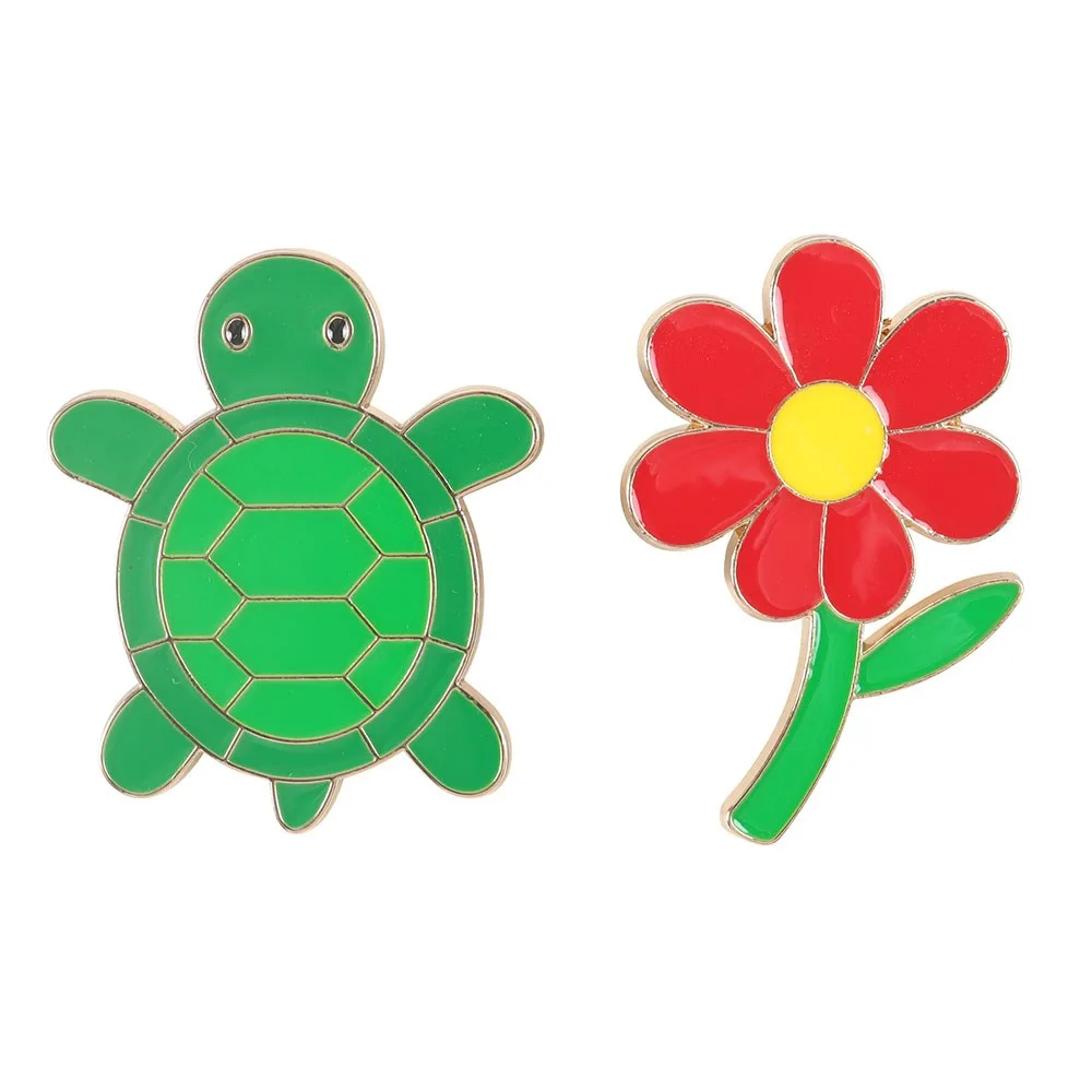 Set of 2 Turtle and Flower Pin Badges - Image 3