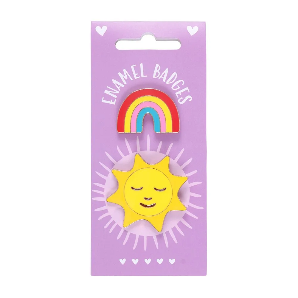 Set of 2 Rainbow and Sun Pin Badges - Image 2