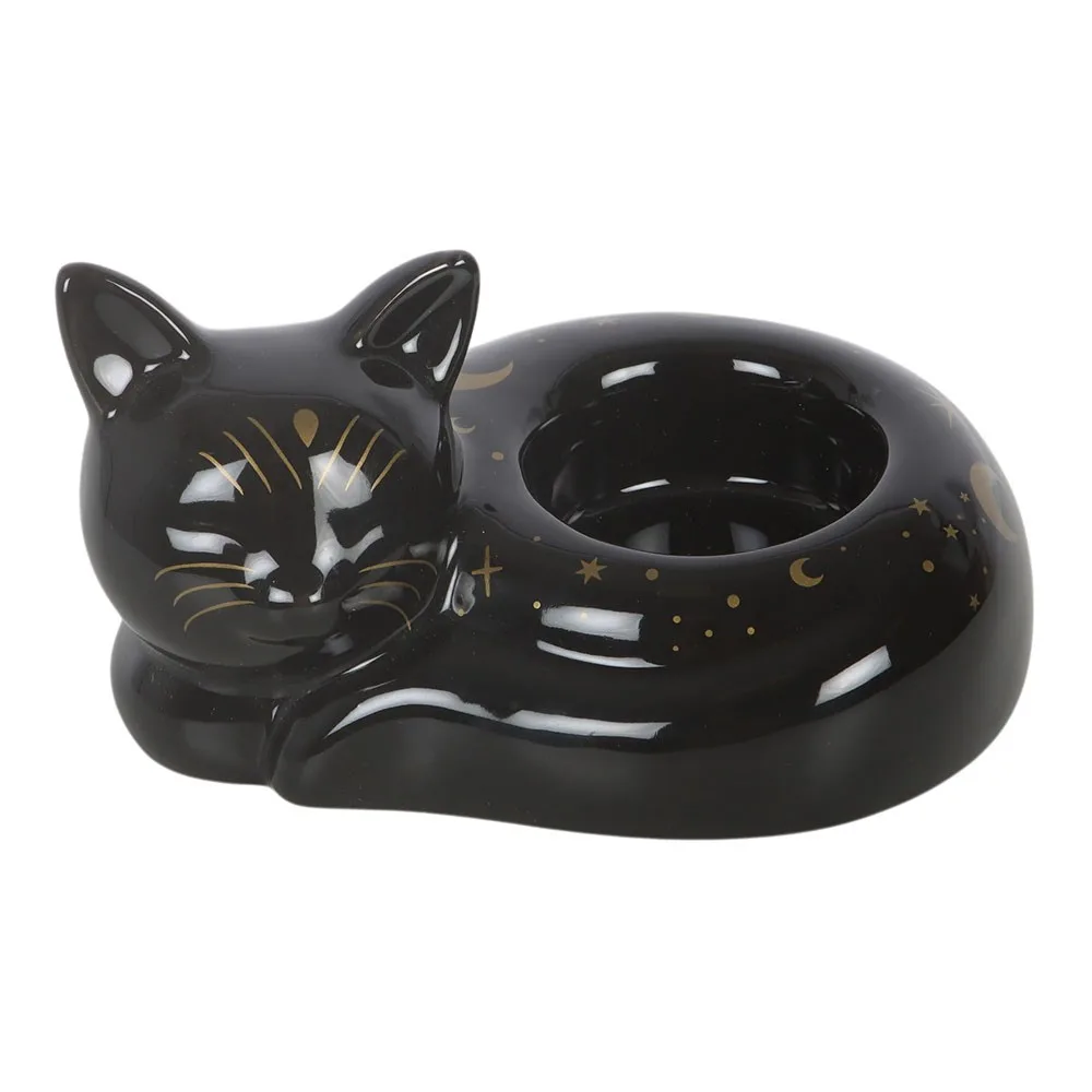 Black Cat Magick Curled Cat Tealight Holder - Image 2