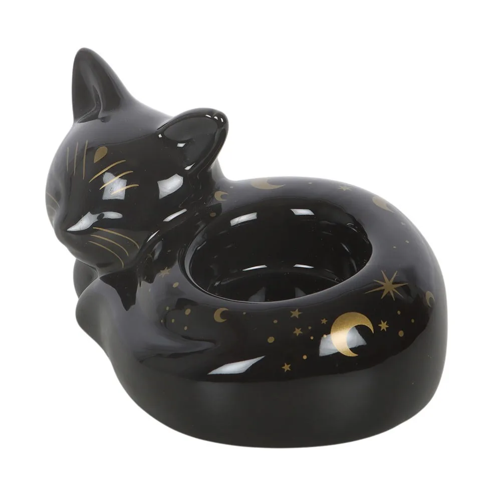 Black Cat Magick Curled Cat Tealight Holder - Image 3