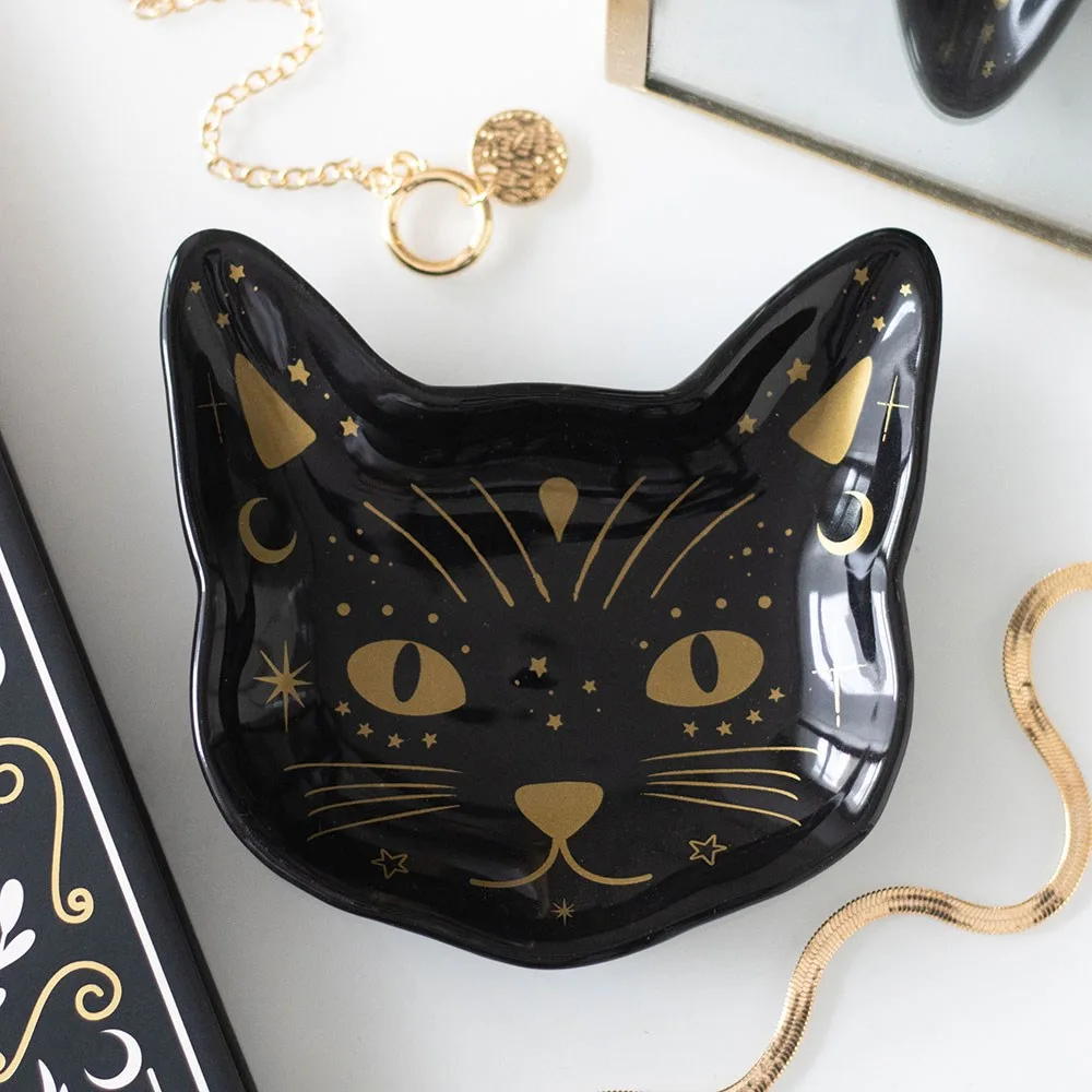 Magick Black Cat Face Trinket Dish Magick Black Cat Face Trinket Dish