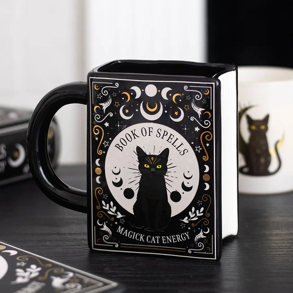 Black Cat Magick Book of Spells Book Shaped Mug Black Cat Magick Book of Spells Book Shaped Mug