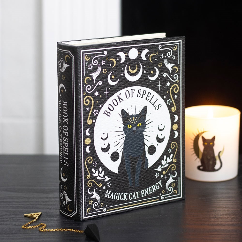 Black Cat Magick Book of Spells Shaped Storage Box Black Cat Magick Book of Spells Shaped Storage Box