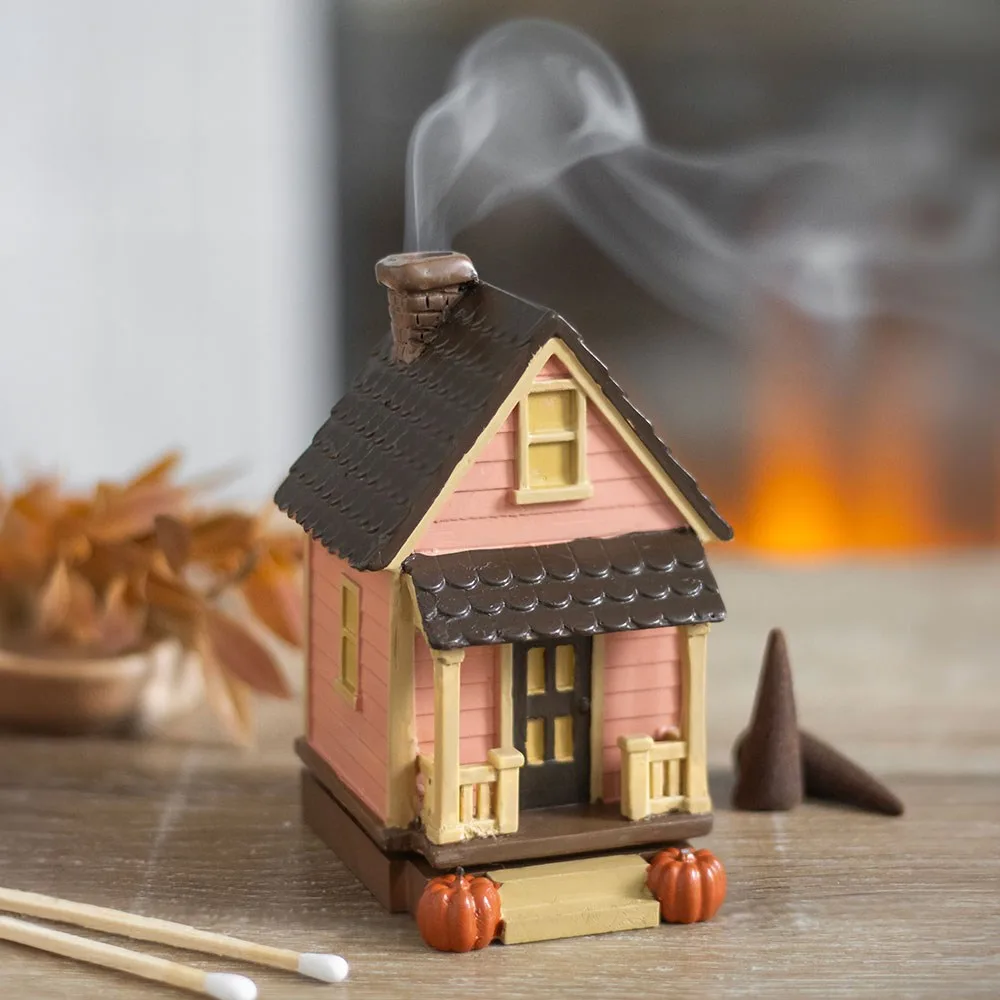 Pink House Incense Cone Burner with Pumpkins Pink House Incense Cone Burner with Pumpkins