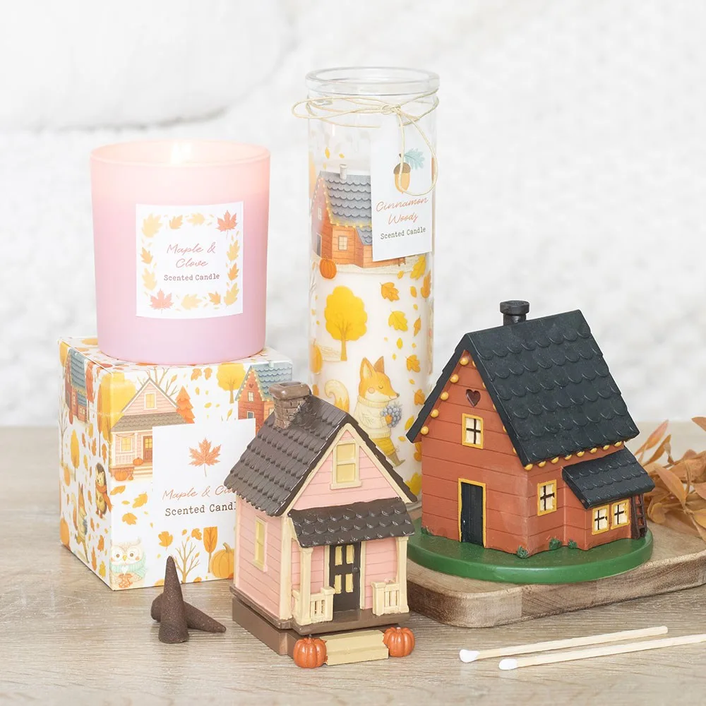 Pink House Incense Cone Burner with Pumpkins - Image 5