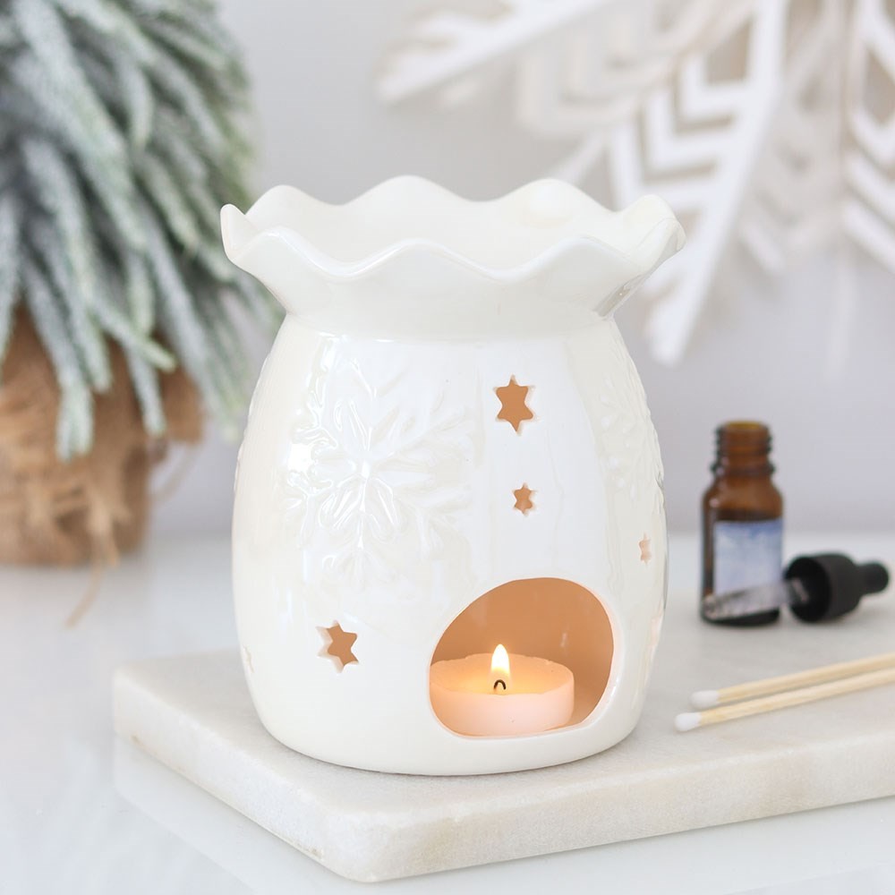 Iridescent White Snowflake Oil Burner and Wax Warmer Iridescent White Snowflake Oil Burner and Wax Warmer
