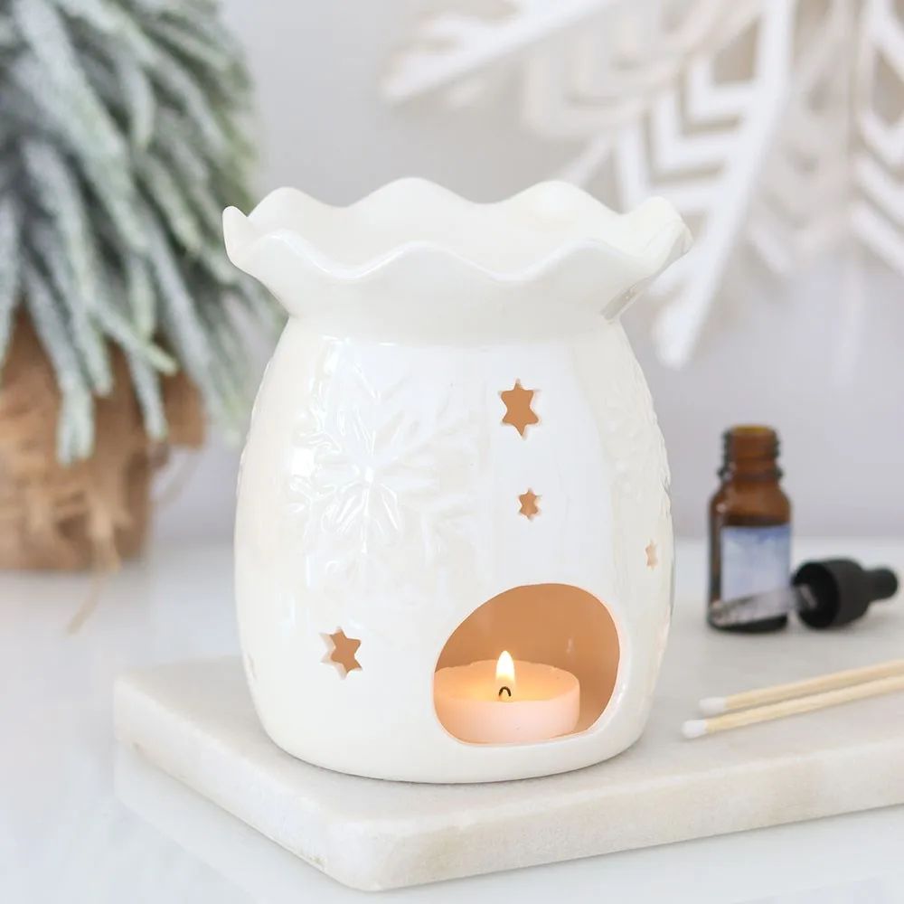 Iridescent White Snowflake Oil Burner and Wax Warmer Iridescent White Snowflake Oil Burner and Wax Warmer