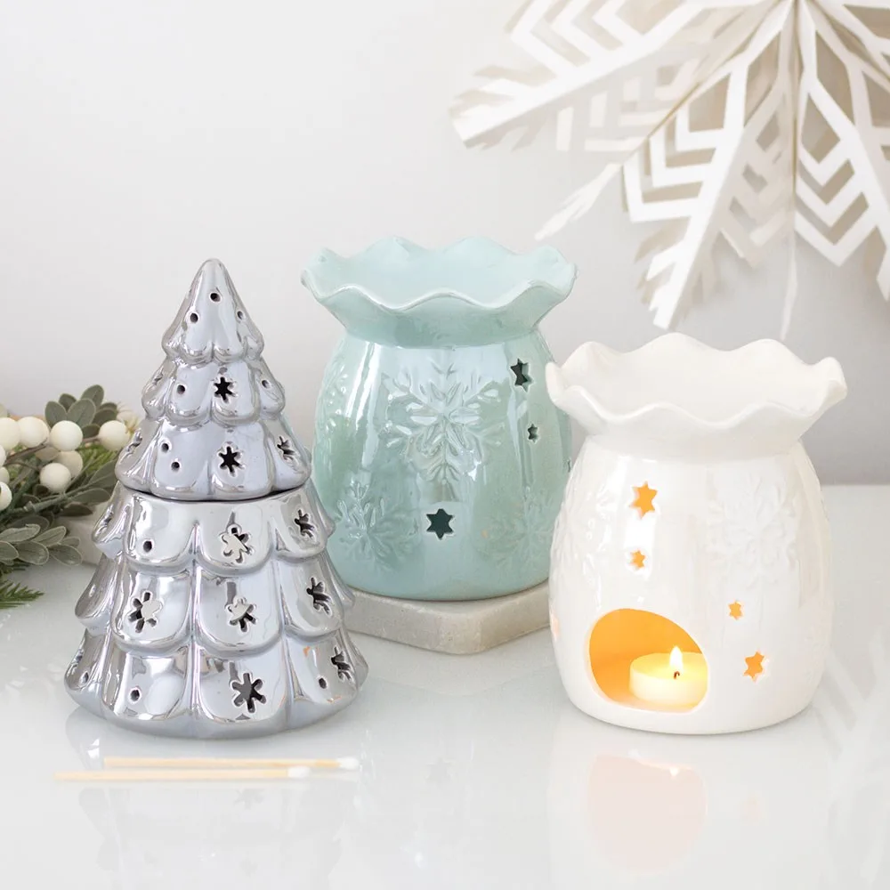 Iridescent White Snowflake Oil Burner and Wax Warmer - Image 5