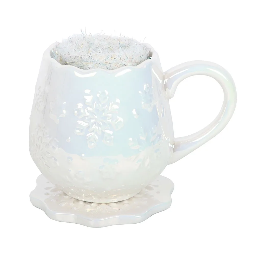 Iridescent Snowflake Mug, Coaster and Socks Set - Image 3